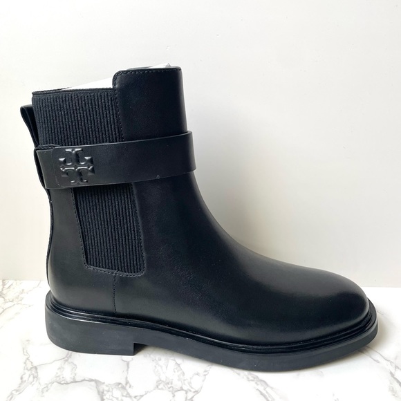 New Tory Burch Leather Double T Chelsea Monogram Ankle Boot Black - Picture 9 of 11